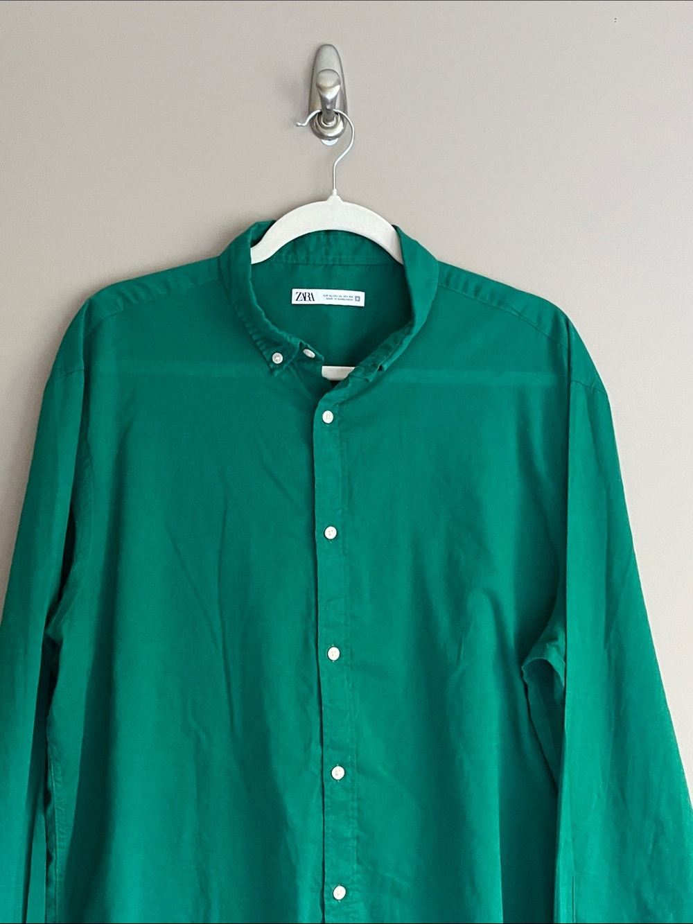 Zara men's button-down Kelly green Oxford cotton shirt size XL - Picture 3 of 11